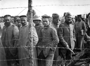 December Prints: German prisoners in a French prison camp. World War I. Ca. 1918