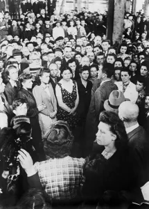 Manufacturing Prints: German production minister, Albert Speer, addressed workers at a German munitions factory