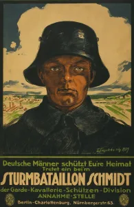 Recruitment Prints: German recruiting poster showing a soldier against a background landscape