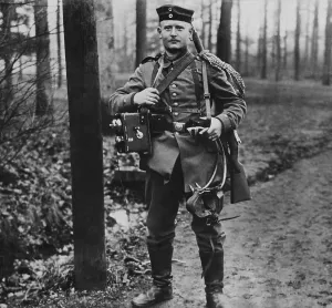 Electronics Prints: German Soldier with field telephone in Northern France during World War 1