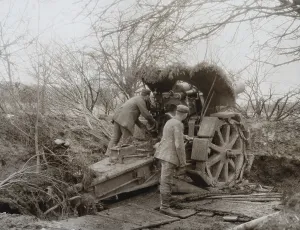 Big Guns Prints: German Soldiers at a camouflaged Howitzer during World War 1