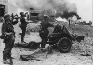 Bottles Prints: German soldiers drink beer during the burning of Dieppe