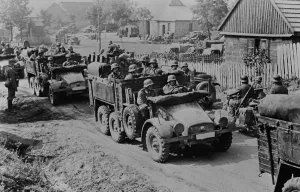 Trucks Prints: German soldiers invade Poland in armored and motorized divisions in Sept
