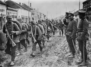 Mobilization Prints: German soldiers marching through the Serbian town of Paracin in 1915