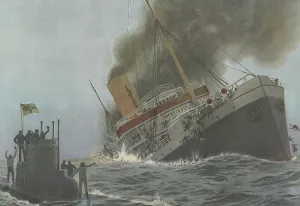 Blockade Prints: German submarine U-28 sinking the Falaba off the southern Irish coast