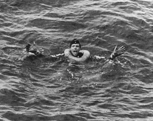 Atlantic Ocean Prints: German submariner from U-175 has a life ring around his neck