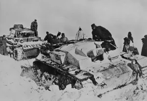 Lcgr1310 Prints: German tank stuck in heavy snow in Russian in April 1942