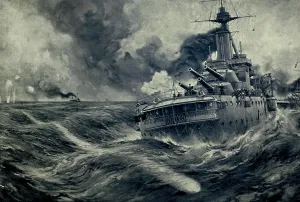 Images Dated 20th March 2013: German U boat's torpedo passes the stern of a British vessel