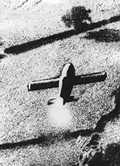 Lcgr1404 Prints: German V1 (Buzz Bomb) flying over English countryside on July 4