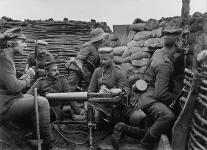 Trench Warfare Prints: German WW1 soldiers with machine gun 40 meters from the British trenches