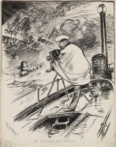 Disaster Prints: German WW1 submarine commander filming sinking ship and drowning victims