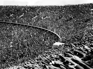 Olympics Prints: Germans giving the Nazi Salute in acknowledgement of the arrival of Adolf Hitler