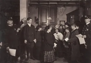 Papers Prints: Getting working papers. New York City, photograph by Lewis Wickes Hine, February, 1908