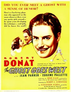 Donat Prints: THE GHOST GOES WEST, from left: Jean Parker, Robert Donat on window card, 1935