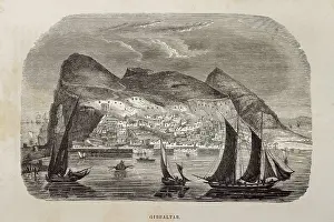 Spanisheurope Prints: Gibraltar (1844). Rock, city and harbour