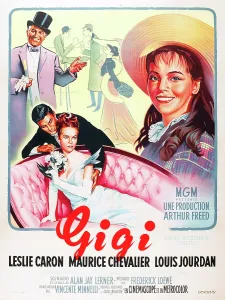 Maurice Prints: GIGI, l-r: Maurice Chevalier, Louis Jourdan, Leslie Caron on French poster art, 1958
