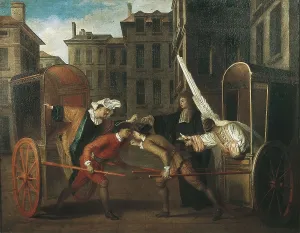 GILLOT, Claude (1673-1722). The Two Coaches (Les deux carrosses). ca. 1707. Oil on canvas. FRANCE. Paris. Louvre Museum. AISA/Everett Collection**US SALES ONLY**