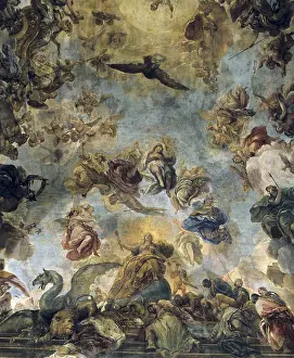 GIORDANO, Luca (1632-1705). Allegory of the Golden Fleece. Circa 1697. SPAIN. Madrid. Cason del Buen Retiro. Baroque art. Fresco. - J