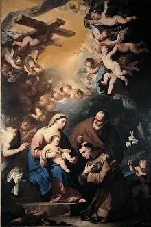 Holy Prints: Giordano Luca, Holy Family Venerated by St Anthony of Padua