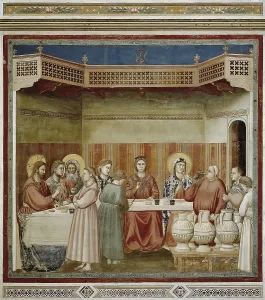 Giotto di Bondone (1267-1337). Scenes from the Life of Christ: Marriage at Cana. 1304-1306. ITALY. Padua. Scrovegni Chapel. Scene n 24. Renaissance art. Trecento. Fresco