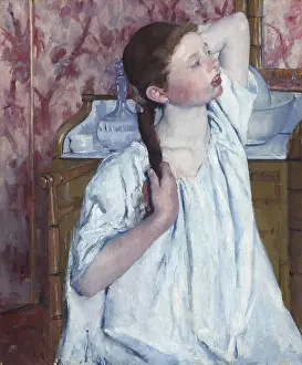 Lcgr1605 Prints: Girl Arranging Her Hair, by Mary Cassatt, 1886, American painting, oil on canvas