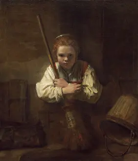 1640s Prints: A Girl with a Broom, by Rembrandt's workshop