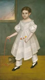 Folk Art Prints: Girl with Kitten, Joseph Goodhue Chandler, 1836-38, American Nave painting, oil on canvas