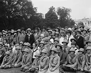 Wives Prints: Girl scouts gathered around Lou Henry Hoover and her British guest