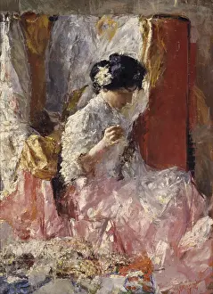 Work Prints: Girl Sewing, by Antonio Mancini