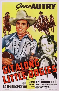 GIT ALONG LITTLE DOGGIES, U.S. poster, from left: Gene Autry, Judith Allen, 1937