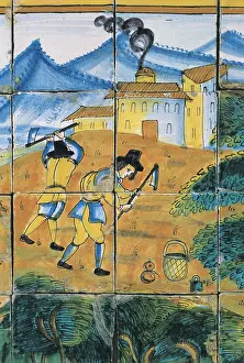 Ceramic Prints: Glazed tile with farmers working the land