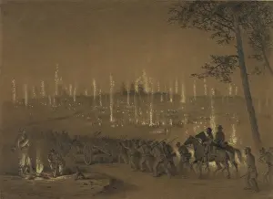 Lcgr1810 Prints: GOING INTO BIVOUAC AT NIGHT, by Edwin Forbes, c. 1876. US Civil War, 1861-1865