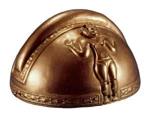 Colombian Prints: Gold helmet. ca. 500. Quimbaya art