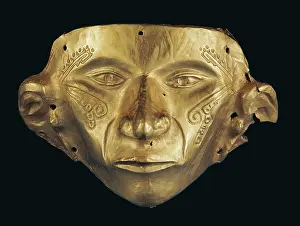 Colombian Prints: Gold mask. Pre-Columbian art. Jewelry