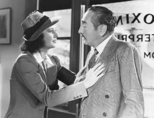 Feathered Hat Prints: GOLDEN BOY, from left: Barbara Stanwyck, Adolphe Menjou, 1939