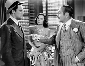 Hand In Pocket Prints: GOLDEN BOY, from left: William Holden, Barbara Stanwyck, Adolphe Menjou, 1939