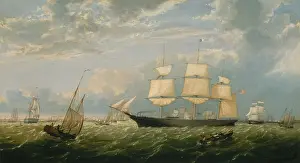 Coast Prints: THE GOLDEN STATE ENTERING NEW YORK HARBOR, by Fitz Henry Lane, 1854, American oil painting