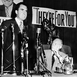 Running Mates Prints: GOP Presidential candidate Dwight Eisenhower (right) listens as his running mate Sen
