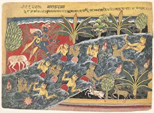 Lcgrfa1710 Prints: THE GOPIS PLEAD WITH KRISHNA TO RETURN THEIR CLOTHING