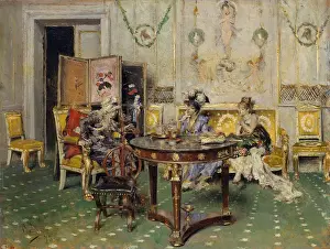 Sofa Prints: Gossip, by Giovanni Boldini, 1873, Italian, impressionistic painting, oil on wood