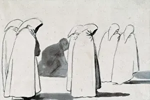 GOYA Y LUCIENTES, Francisco de (1746-1828). Three pairs of masked figures. 1802-1805. Watered Chinese ink. Drawing. SPAIN. Madrid. National Library