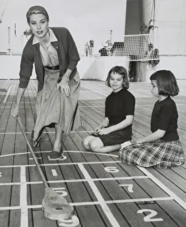 Espadrilles Prints: Grace Kelly by playing shuffleboard on the deck of the USS Constitution, April 10, 1956