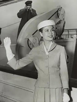 Ocean Liner Prints: Grace Kelly waves from the ocean liner SS Constitution before sailing for Monaco