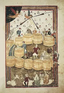 Grain Prints: Grain dealer. Miniature painting by Domencio Lenzi (14th c)