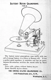 Phonograph Prints: Gramophone advertisement, Battery Motor Gramophone, circa 1880s