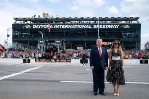 Spectators Prints: Grand Marshall President Trump and the First Lady arrive for opening ceremonies of the NASCAR Daytona 500 Race