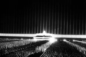 Right Wing Prints: Grand review on the searchlight-illuminated Zeppelin field at Nuremberg Rally. Sept. 1937