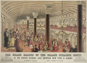 Albany Prints: The grand saloon of the steamship CREW a steamboat that traveled on the Hudson River route from New York City to Albany