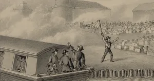 Riots Prints: Great Battle of Homestead, Pinkerton Guards surrendering to the Strikers after a 12 hour battle
