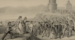 Riots Prints: Great Battle of Homestead, Pinkerton's captives on their way to prison